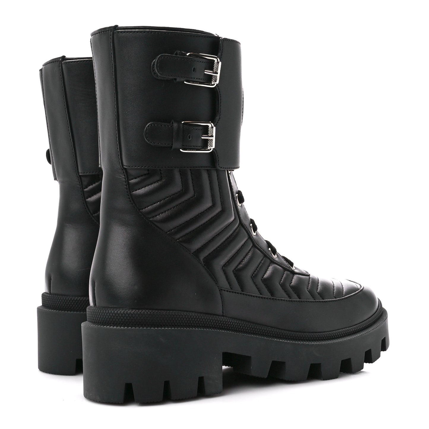 Nappa Frances GG Matelasse Platform Combat Boots 39.5 Black
