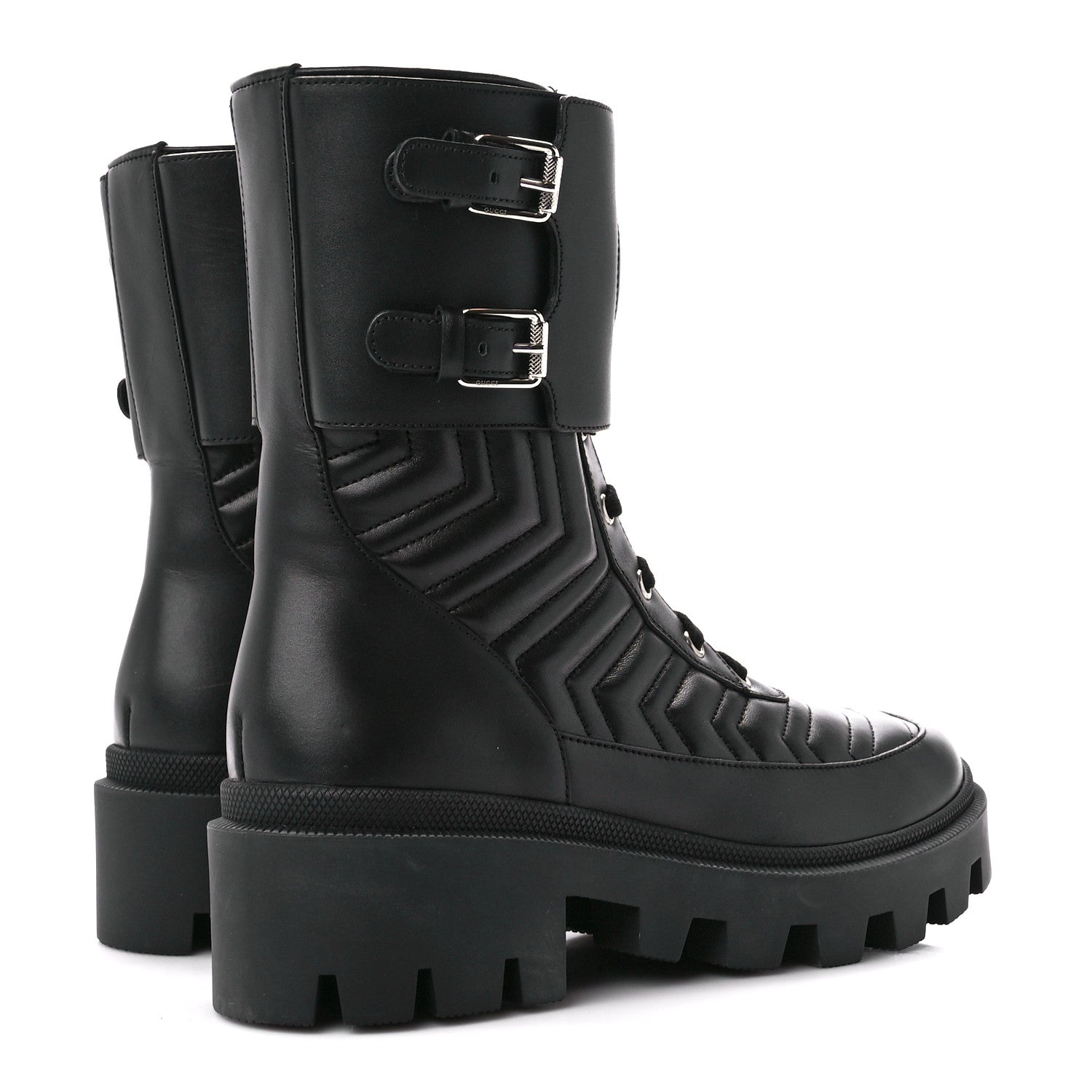 Gucci Nappa Frances GG Matelasse Platform Combat Boots 39.5 Black 4 of 9