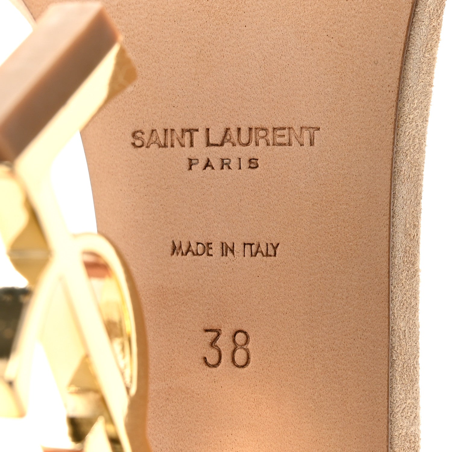Saint Laurent Suede Calfskin Opyum 110 Sandals Cachemere 38 Pale Gold 8 of 9
