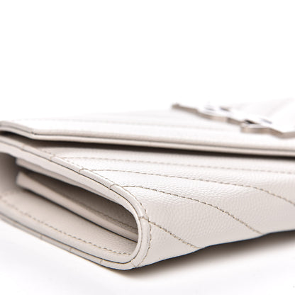 Saint Laurent Grain De Poudre Matelasse Chevron Monogram Flap Wallet Icy White 7 of 10