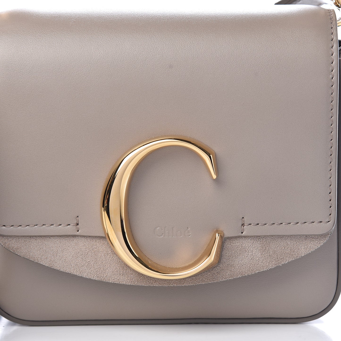 Shiny Calfskin Suede Mini C Bag Motty Grey