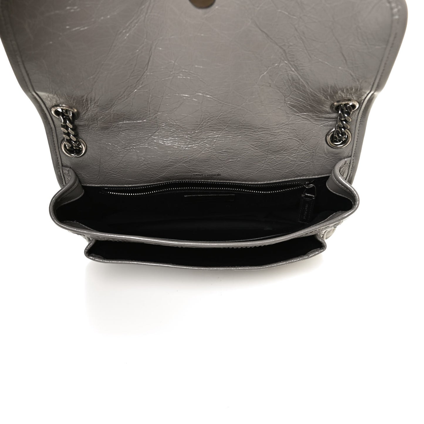 Crinkled Calfskin Matelasse Monogram Medium Niki Chain Satchel Fog