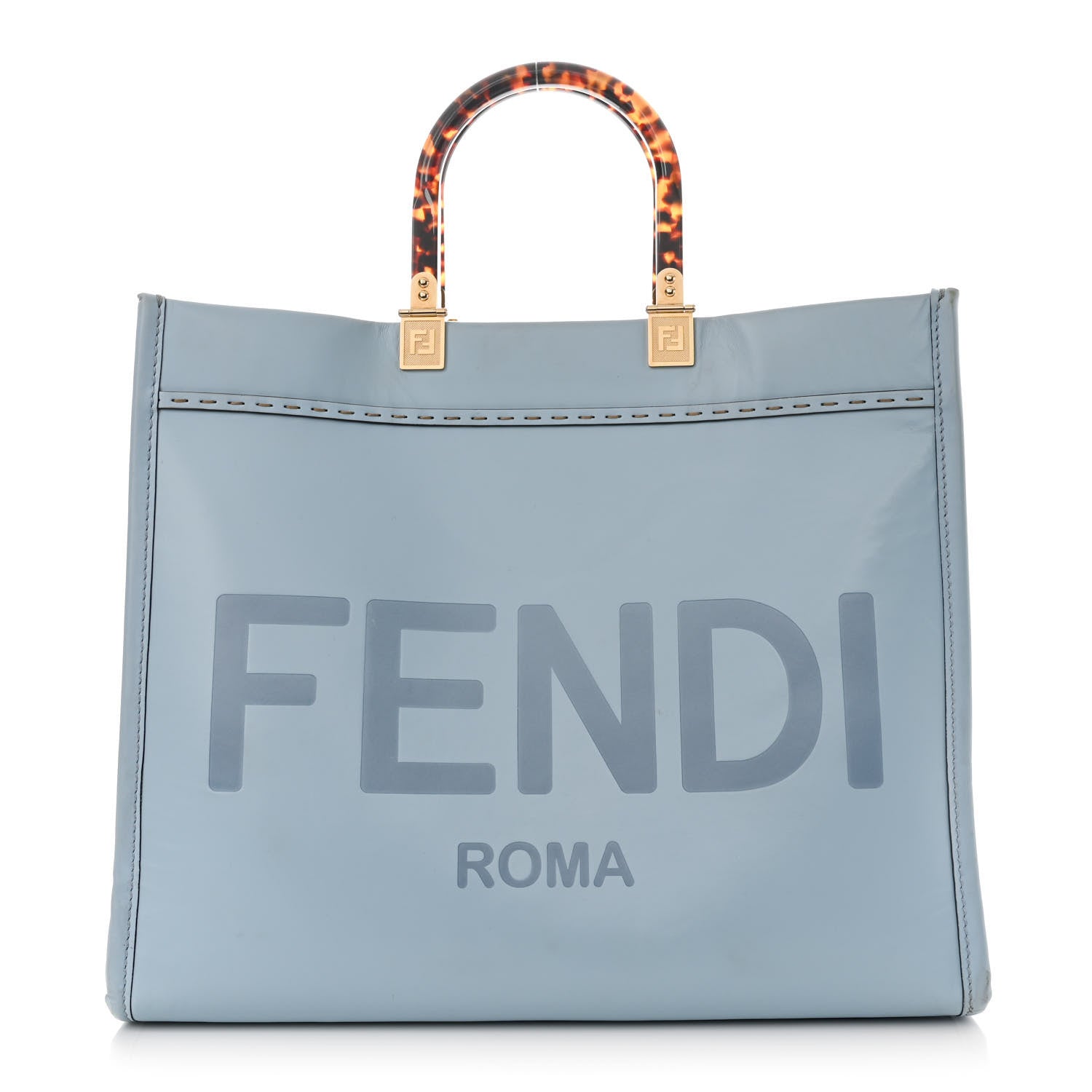 Fendi Vitello King Plexiglass Logo Embossed Medium Fendi Sunshine Shopper Tote Azzurro Baby 1 of 17