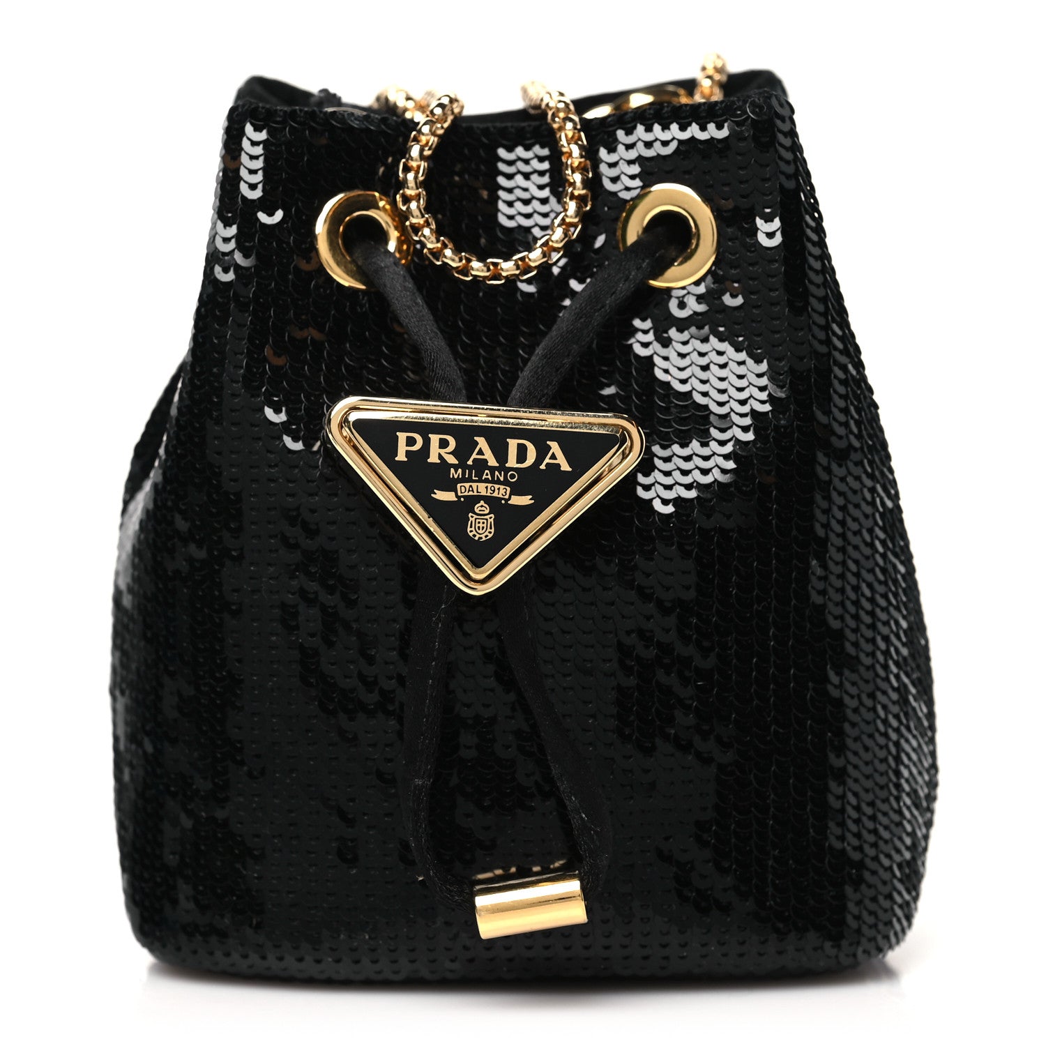 Prada Sequin Satin Triangle Logo Mini Pouch Black 1 of 8