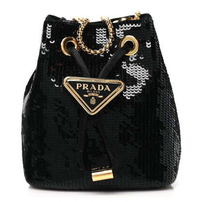 Prada Sequin Satin Triangle Logo Mini Pouch Black 1 of 8