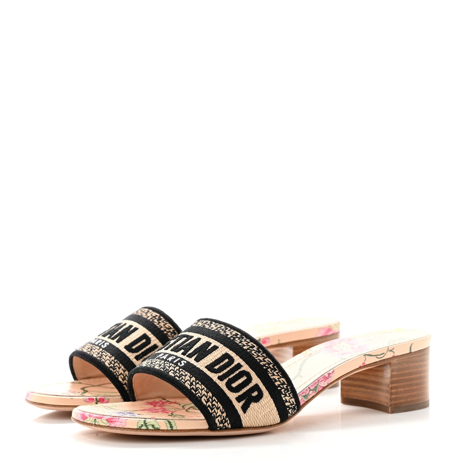 Christian Dior Canvas Embroidered Toile de Jouy Pop Dway Mules Heeled Slide Sandals 37.5 Black Multicolor 3 of 8