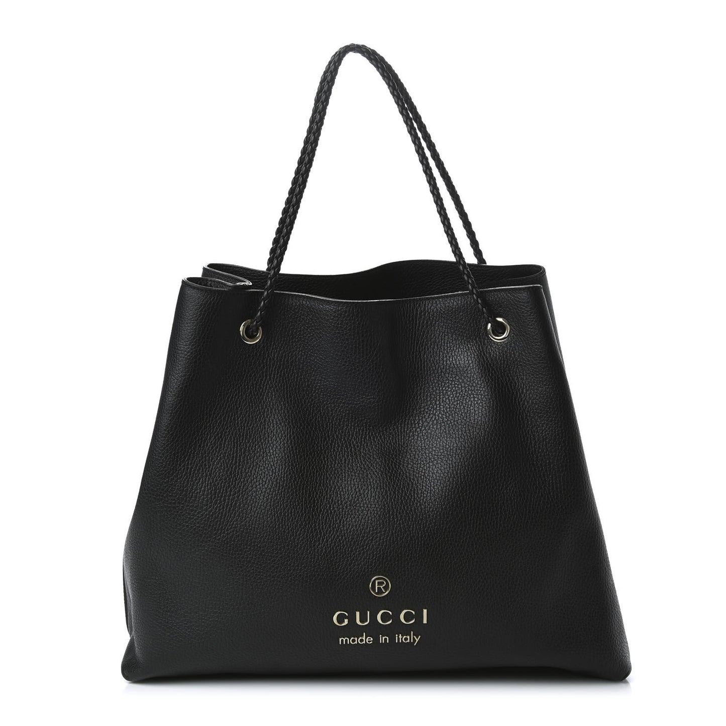 Calfskin Large Gifford Braided Handle Tote Black