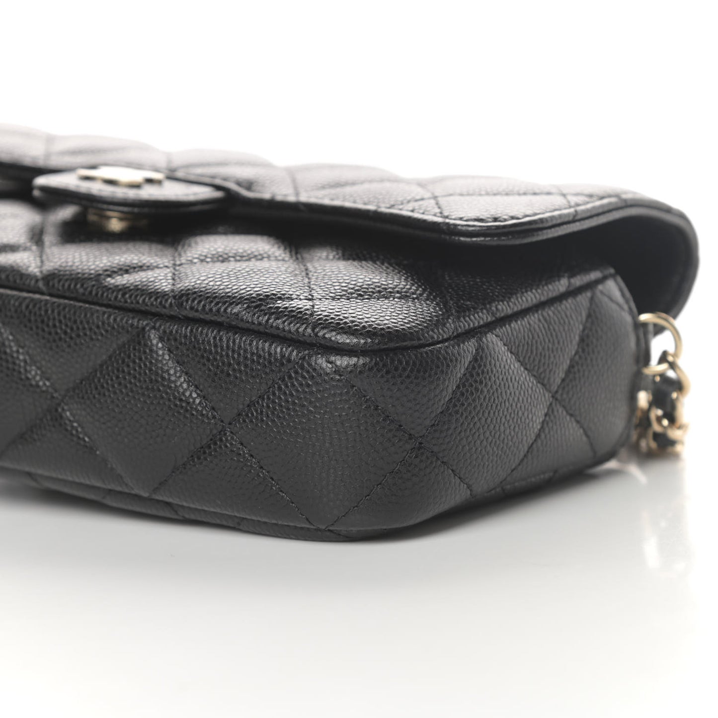 Caviar Quilted Flap Phone Holder With Chain Black