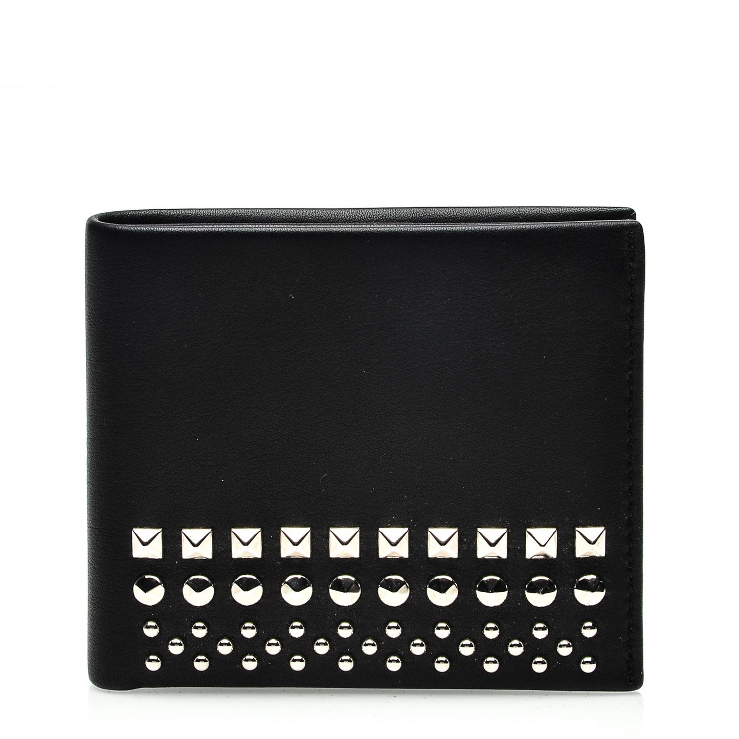 Calfskin Studded Bi-Fold Wallet Black