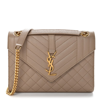 Saint Laurent Grain De Poudre Textured Mixed Matelasse Medium Triquilt Monogram Satchel Dark Beige 1 of 14