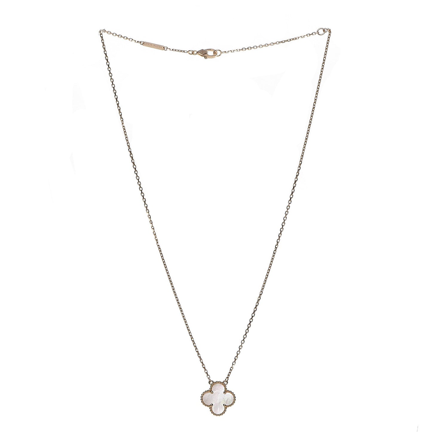 18K Yellow Gold Mother of Pearl Vintage Alhambra Pendant Necklace