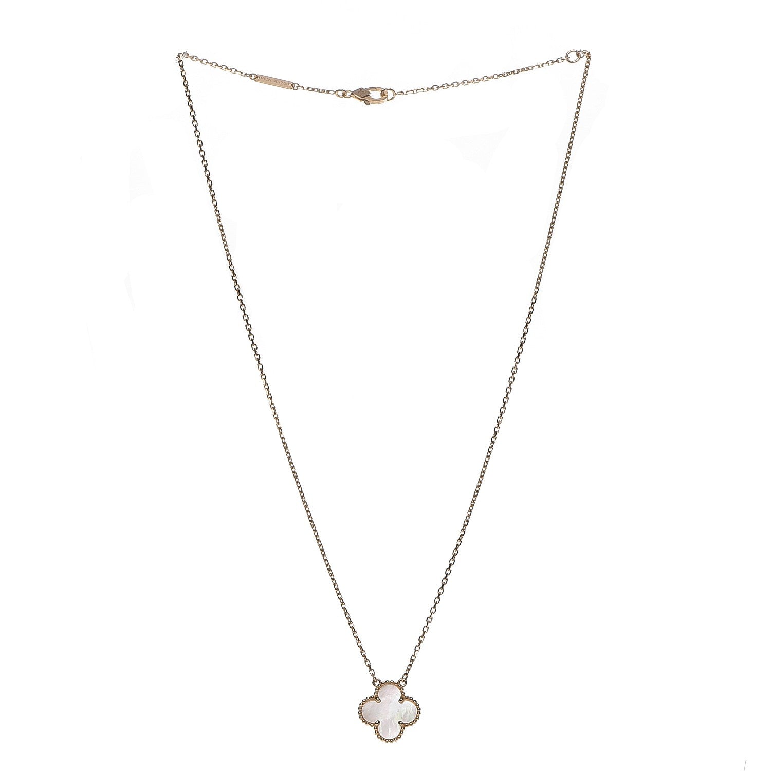 Van Cleef & Arpels 18K Yellow Gold Mother of Pearl Vintage Alhambra Pendant Necklace 3 of 8