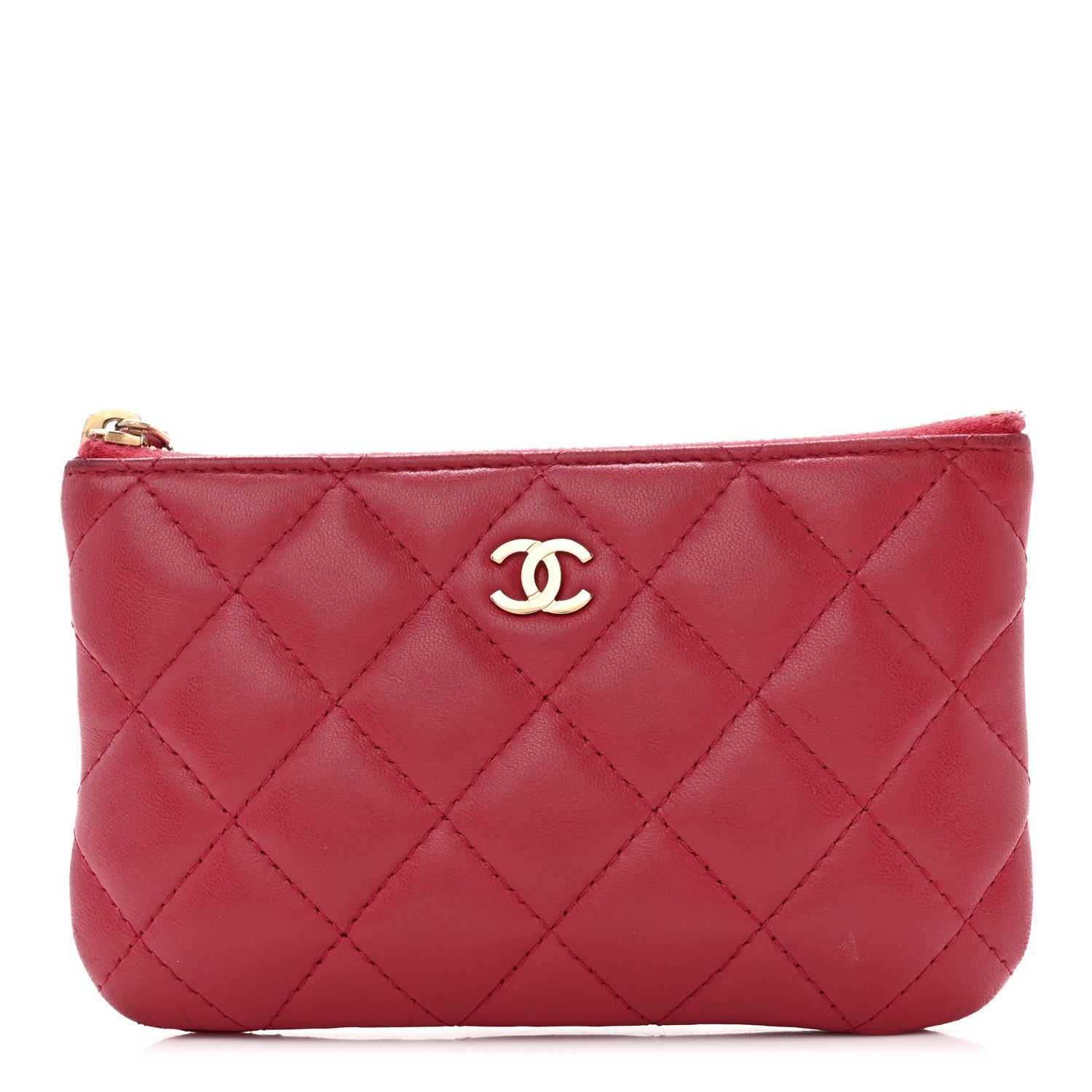 Chanel Lambskin Quilted Small Cosmetic Case Red 1 of 7