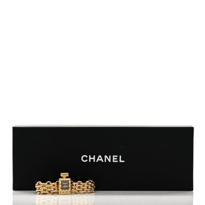 Chanel Crystal Perfume Bottle CC Chain Bracelet S Gold 5 of 5