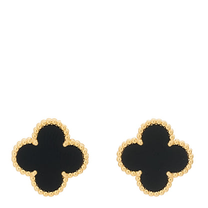 Van Cleef & Arpels 18K Yellow Gold Black Onyx Vintage Alhambra Earrings 1 of 5