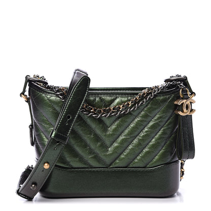 Chanel Metallic Calfskin Chevron Quilted Small Gabrielle Hobo Green 1 of 10