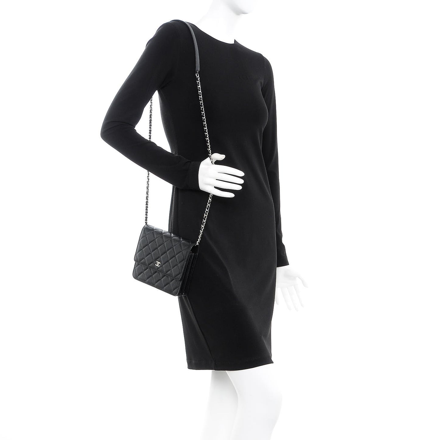Caviar Quilted Square Wallet On Chain WOC Black