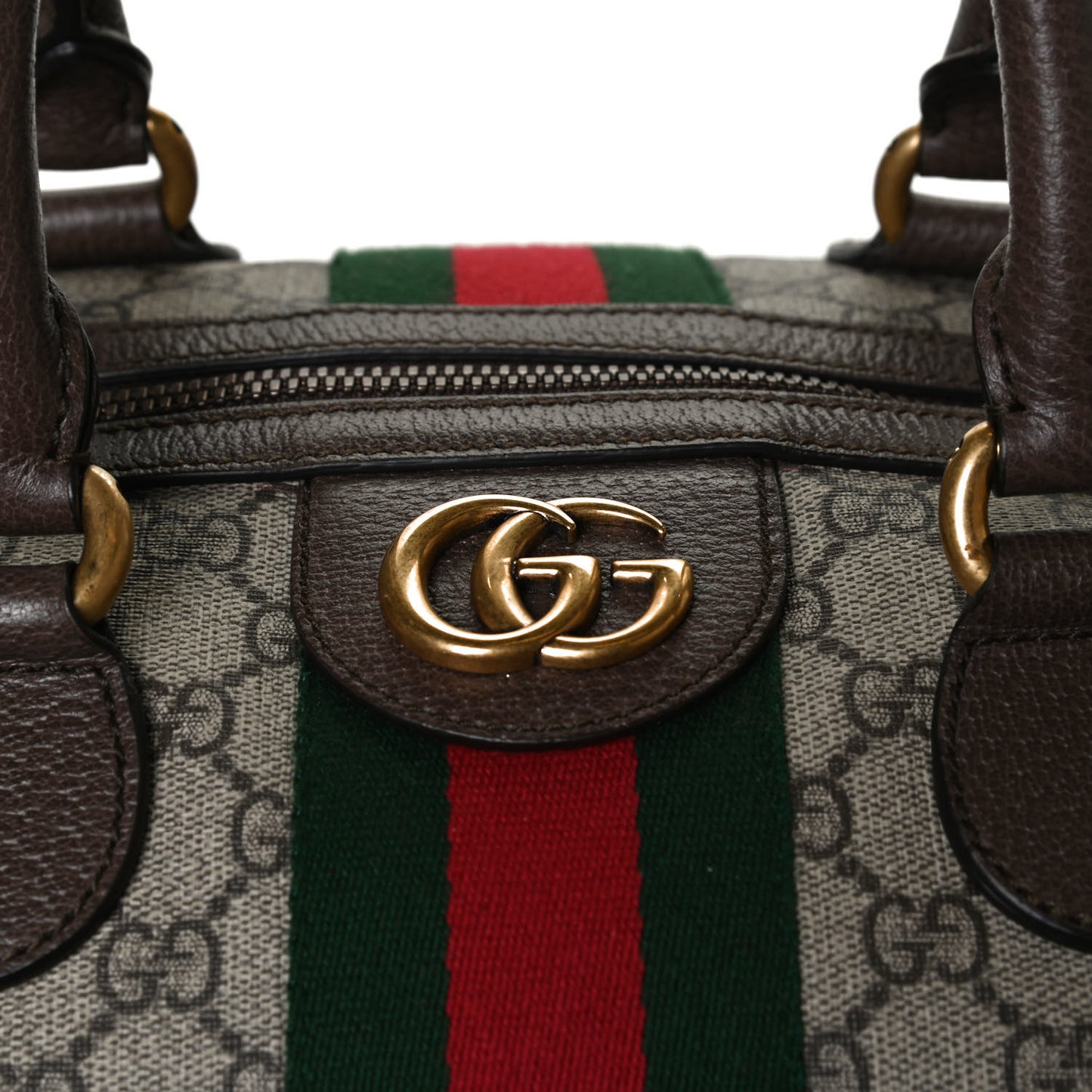 GG Supreme Monogram Textured Dollar Calfskin Web Medium Ophidia Carry-On Duffle Bag Beige Ebony New Acero
