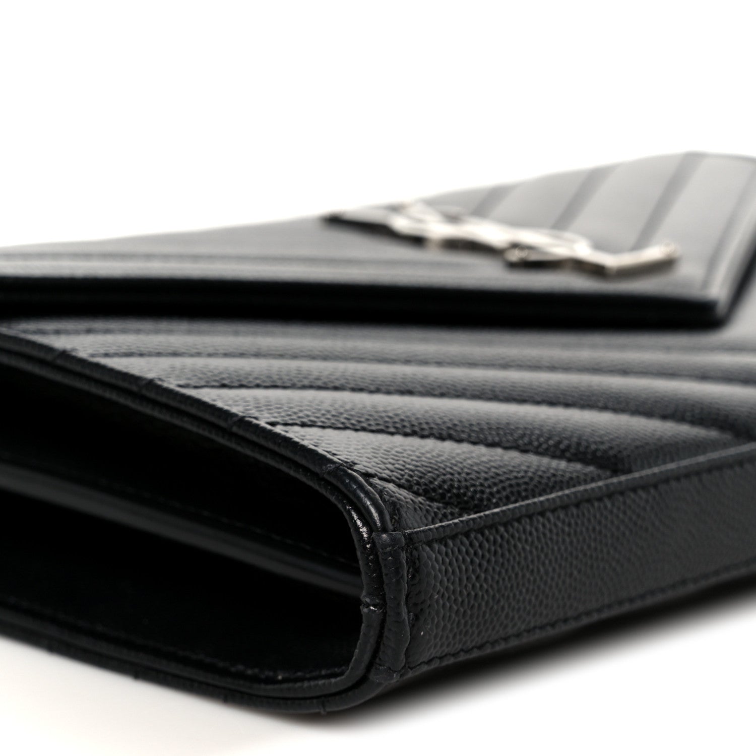 Saint Laurent Grain De Poudre Matelasse Chevron Monogram Chain Wallet Black 8 of 10