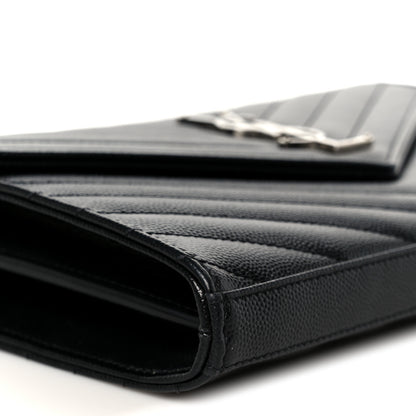Saint Laurent Grain De Poudre Matelasse Chevron Monogram Chain Wallet Black 8 of 10