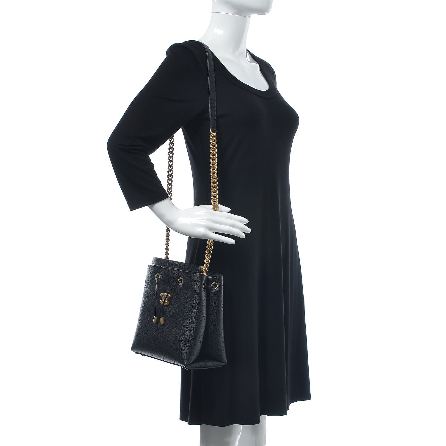 Chanel Grained Calfskin Stitched Small Drawstring Bag Black 8 of 8