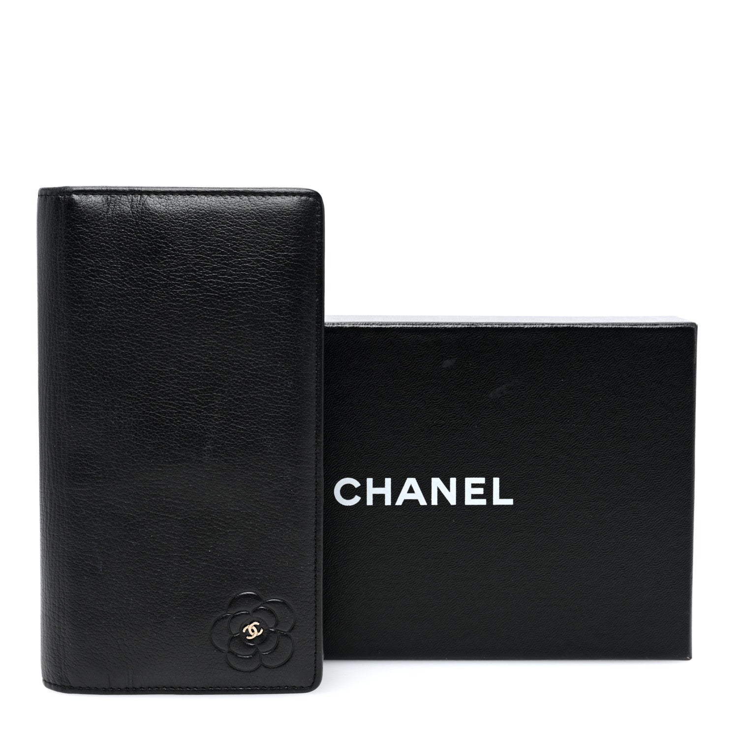 Chanel Goatskin Camellia Embossed Yen Wallet Black 8 of 8