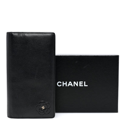 Chanel Goatskin Camellia Embossed Yen Wallet Black 8 of 8