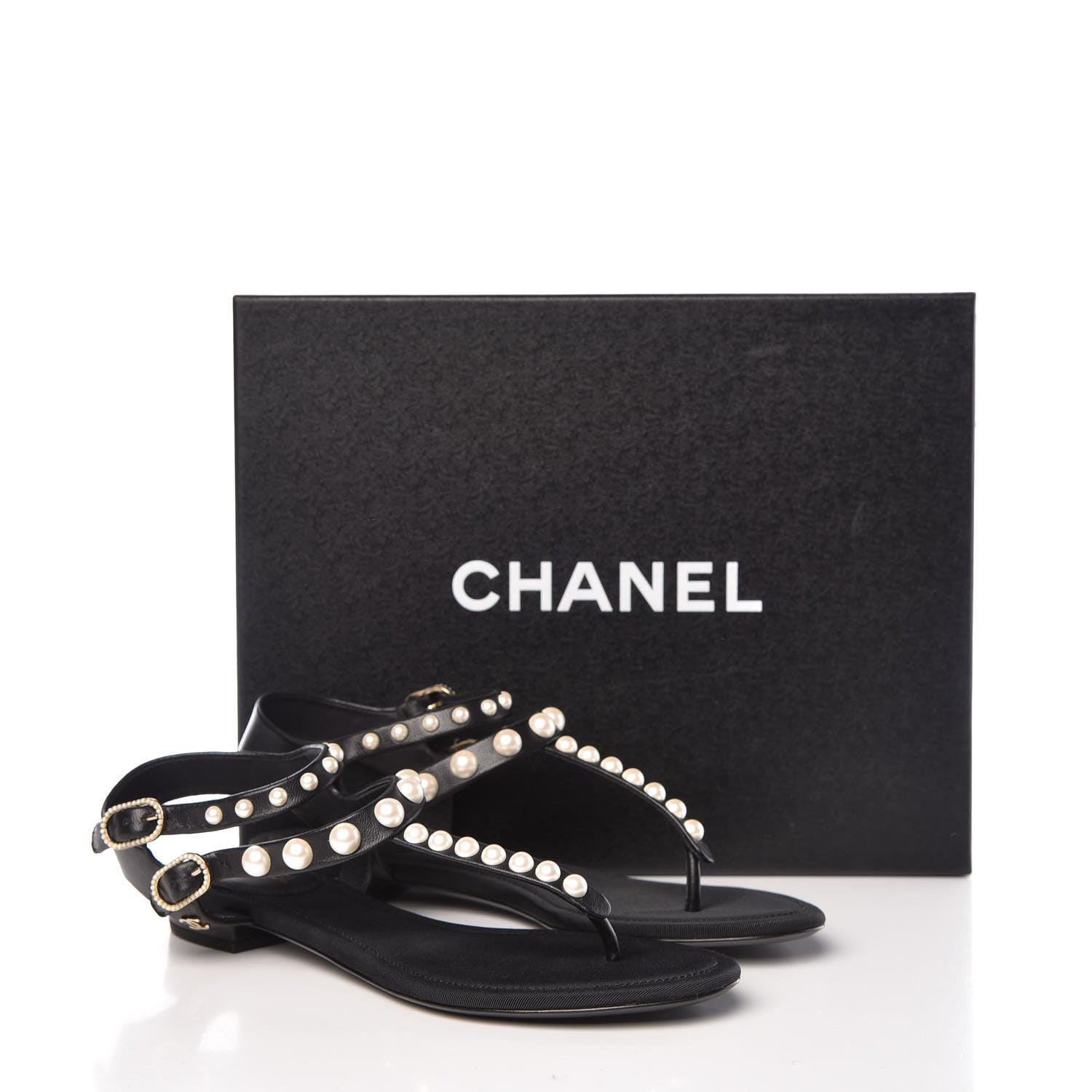 Chanel Lambskin Pearl Thong Sandals 35.5 Black 9 of 9