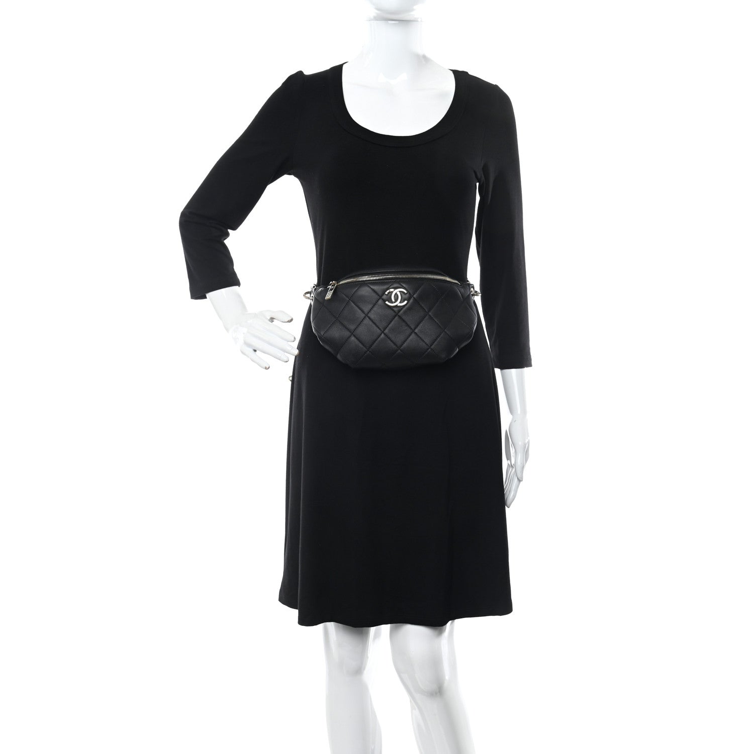 Chanel Lambskin Quilted Resin Bi-Color Waist Bag Fanny Pack Black 3 of 10
