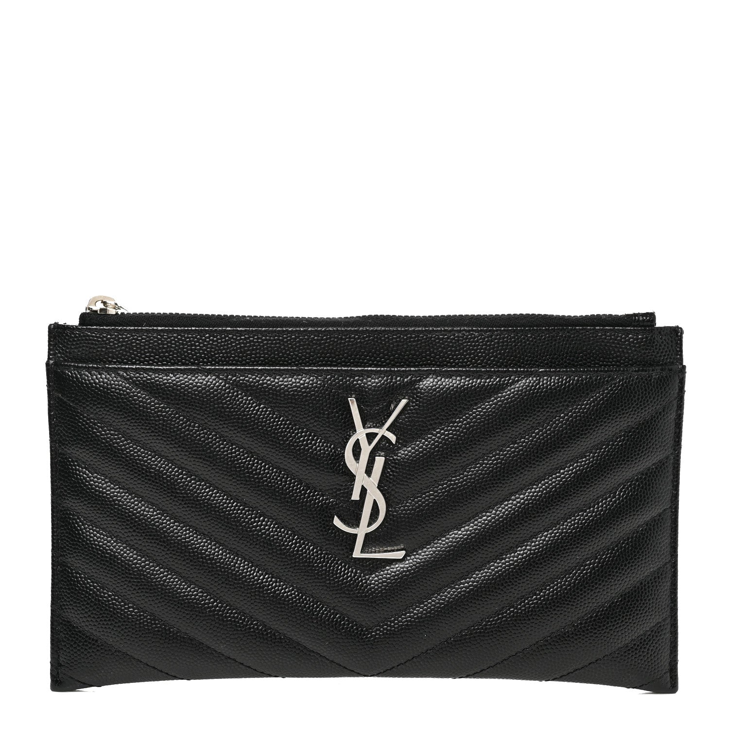 Saint Laurent Grain De Poudre Chevron Monogram Bill Pouch Black 1 of 9