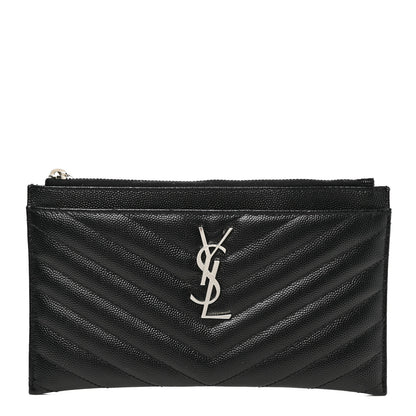 Saint Laurent Grain De Poudre Chevron Monogram Bill Pouch Black 1 of 9