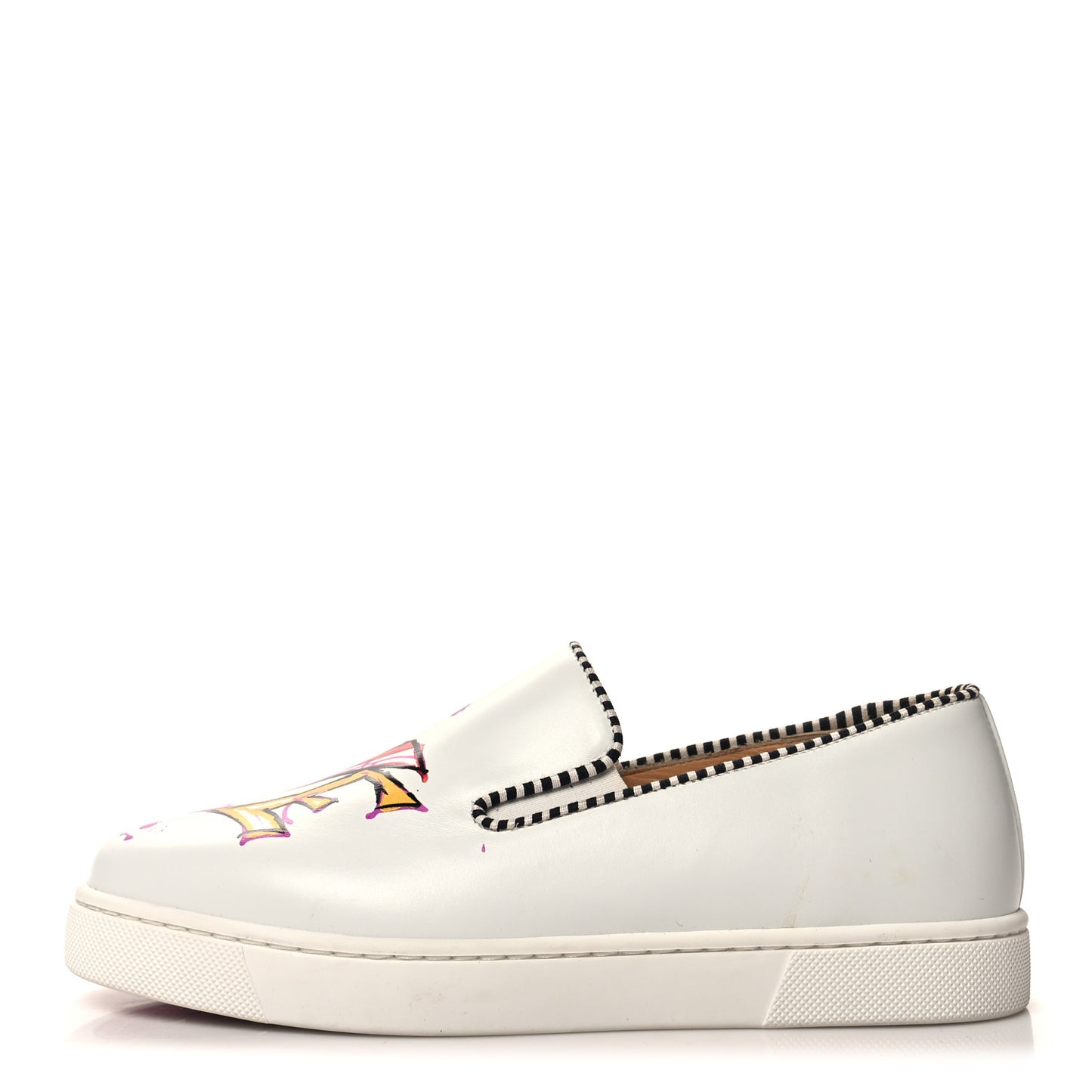 Calfskin Womens Loubi Love Flat Sneakers 36.5 White Multicolor
