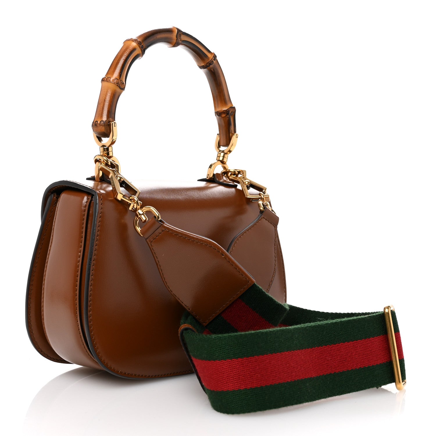 Gucci Boarded Dyana Lux Calfskin Web Small Bamboo 1947 Top Handle Bag Brown 4 of 11