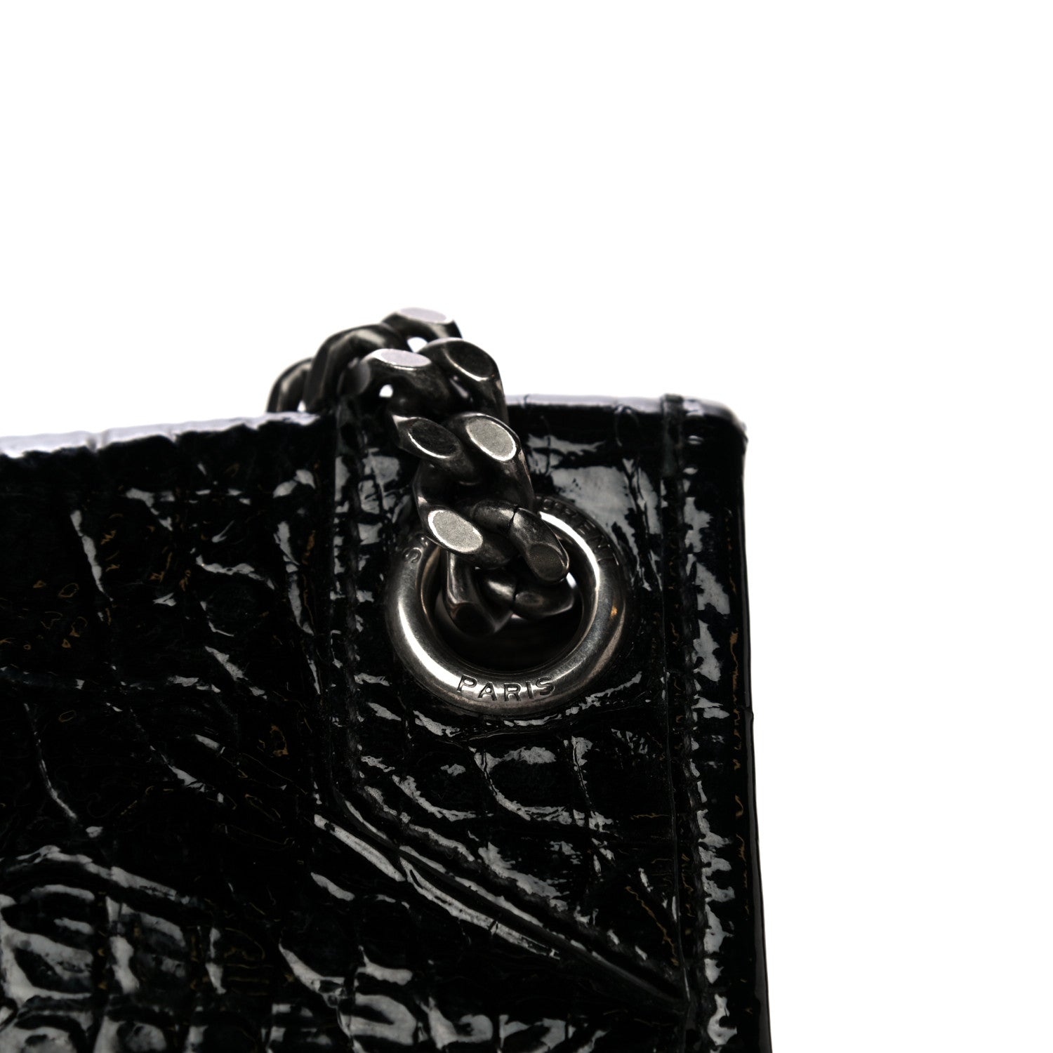 Saint Laurent Patent Crocodile Embossed Lambskin Monogram Medium Niki Chain Satchel Black 17 of 19