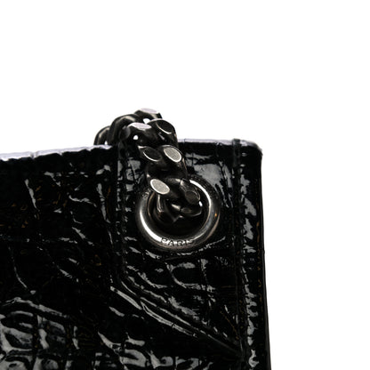 Saint Laurent Patent Crocodile Embossed Lambskin Monogram Medium Niki Chain Satchel Black 17 of 19