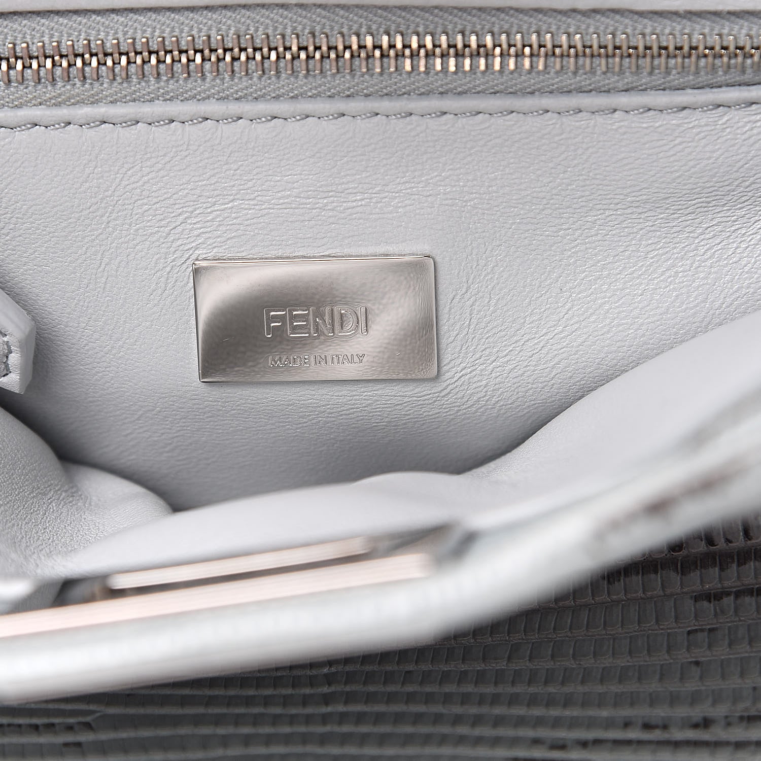 Fendi Lizard Togo Shiny Nappa Mini Peekaboo Iconic Satchel Pale Blue 7 of 11