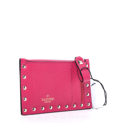 Valentino Garavani Pebbled Calfskin Rockstud Coin Case Card Holder Disco Pink 2 of 8