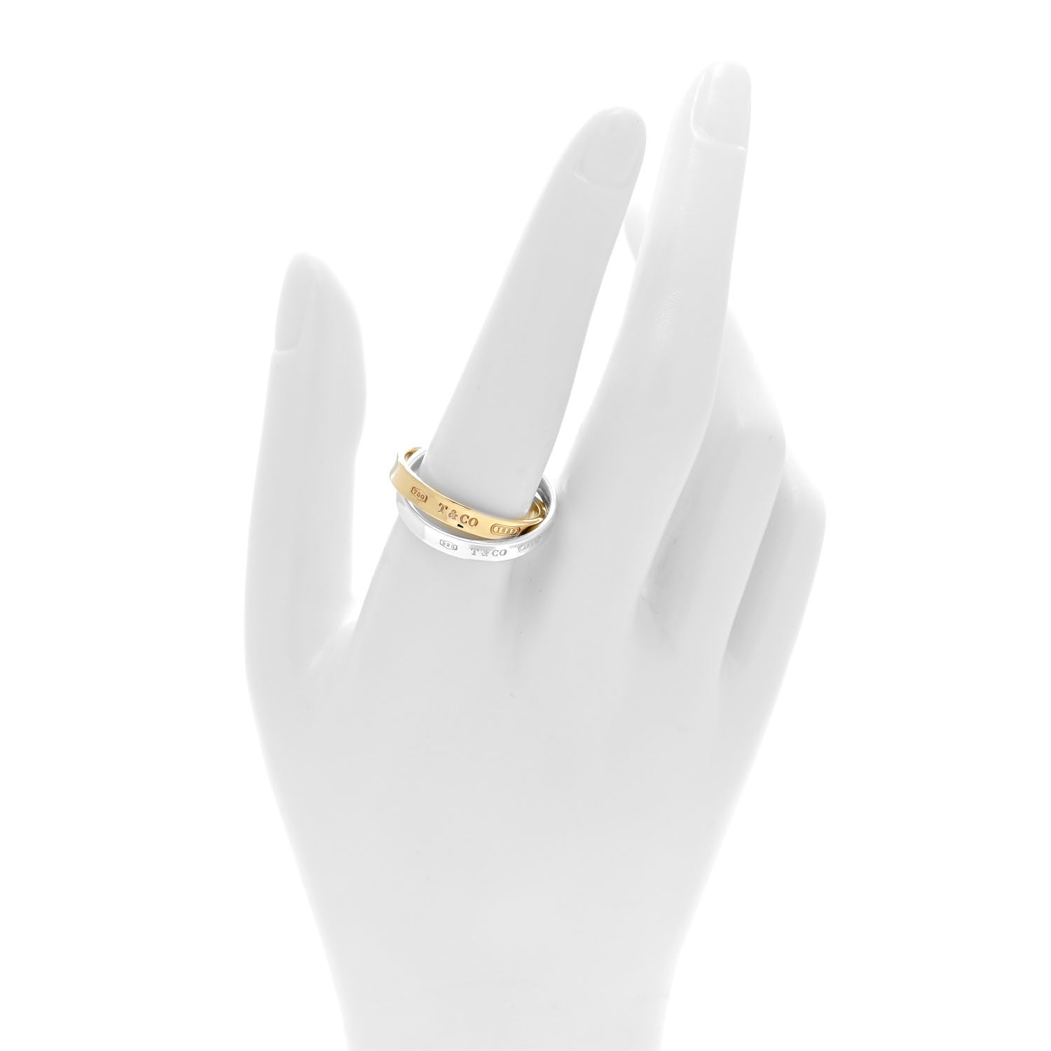 Tiffany Sterling Silver 18K Yellow Gold 1837 Interlocking Circles Ring 59 8.75 2 of 5
