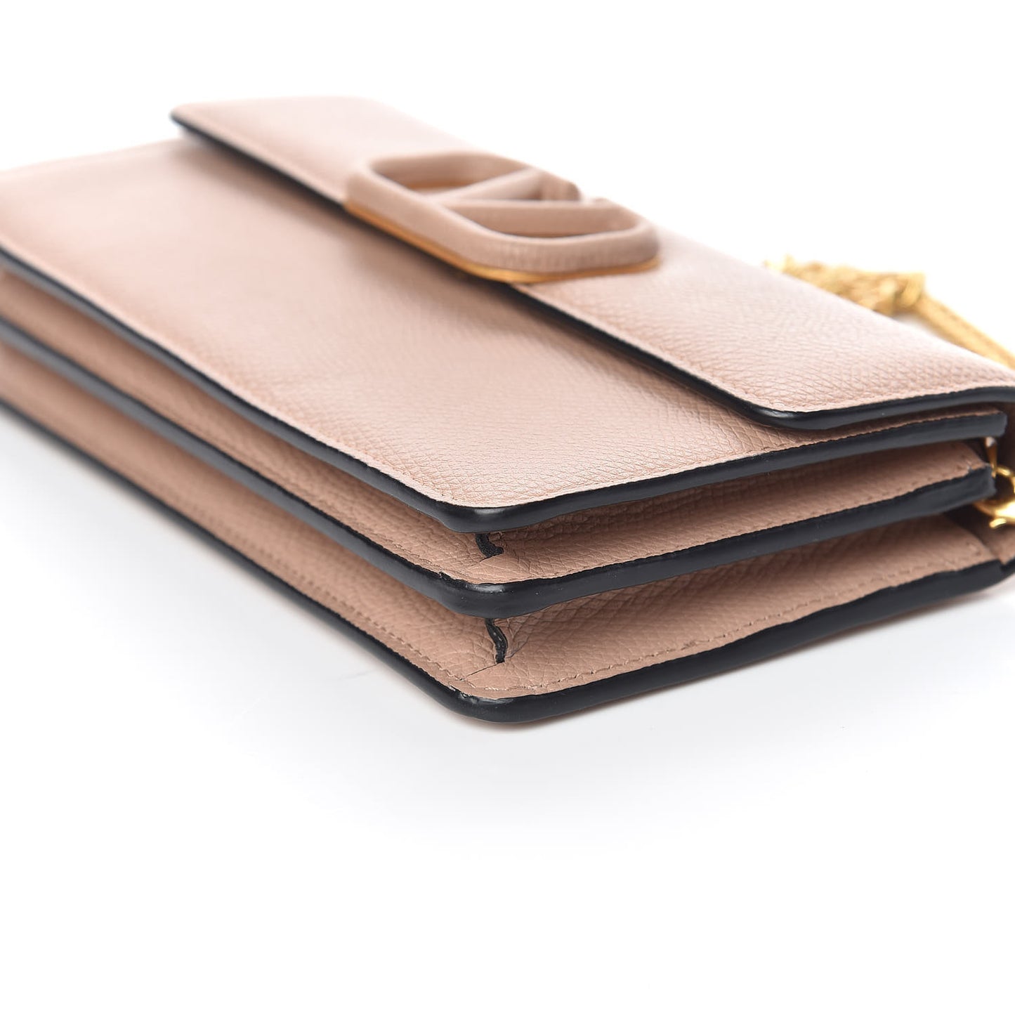 Grainy Calfskin Vlogo Wallet On Chain Rose Cannelle