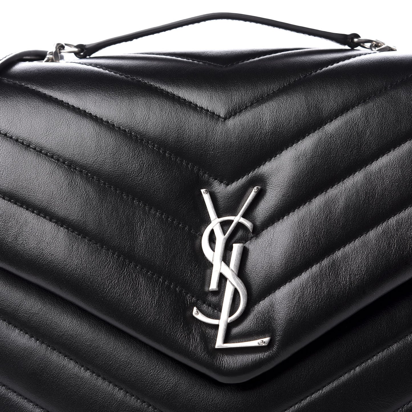 Calfskin Y Quilted Monogram Medium Loulou Chain Satchel Black