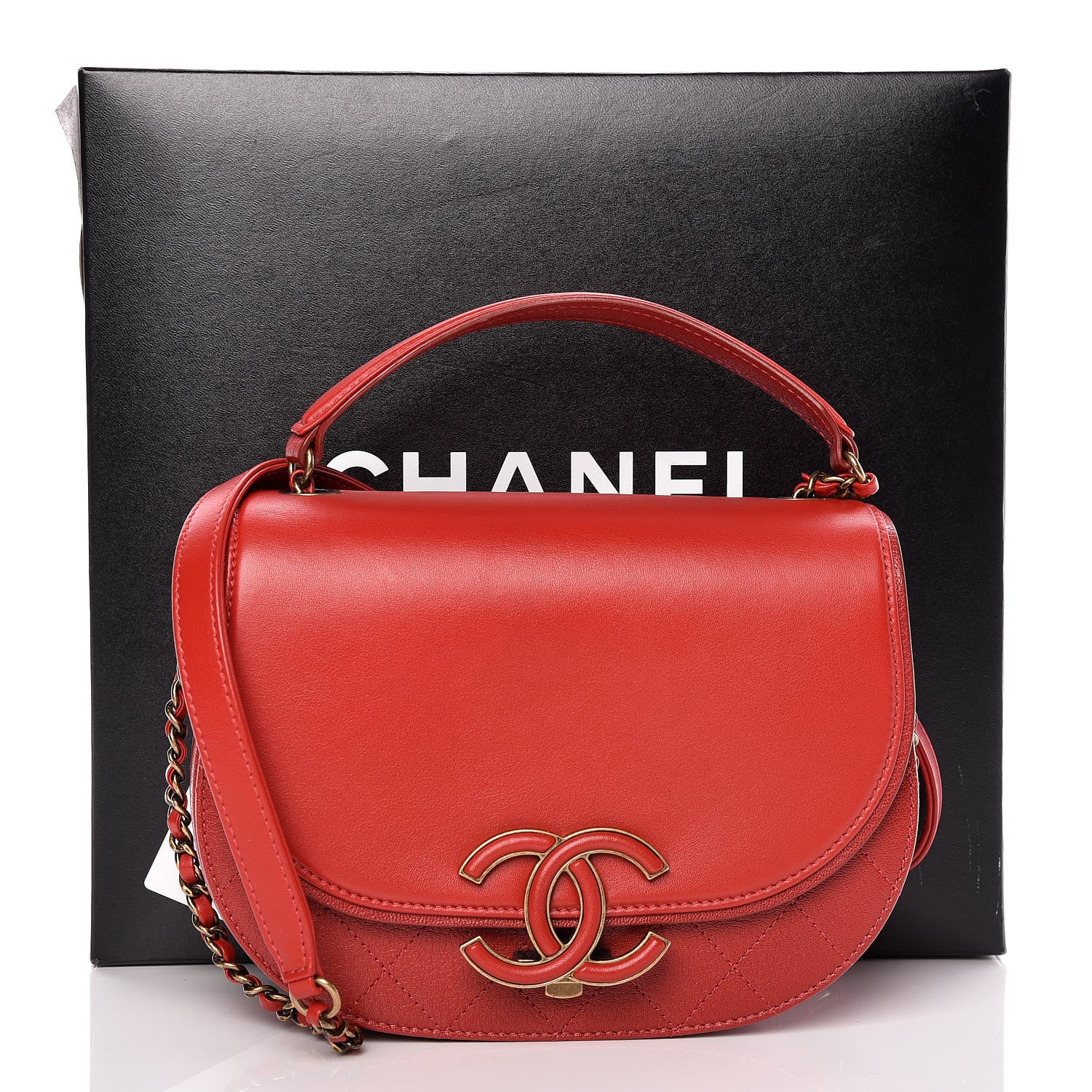 Chanel Shiny Calfskin Goatskin Quilted Small Coco Curve Messenger Flap Red 11 of 11