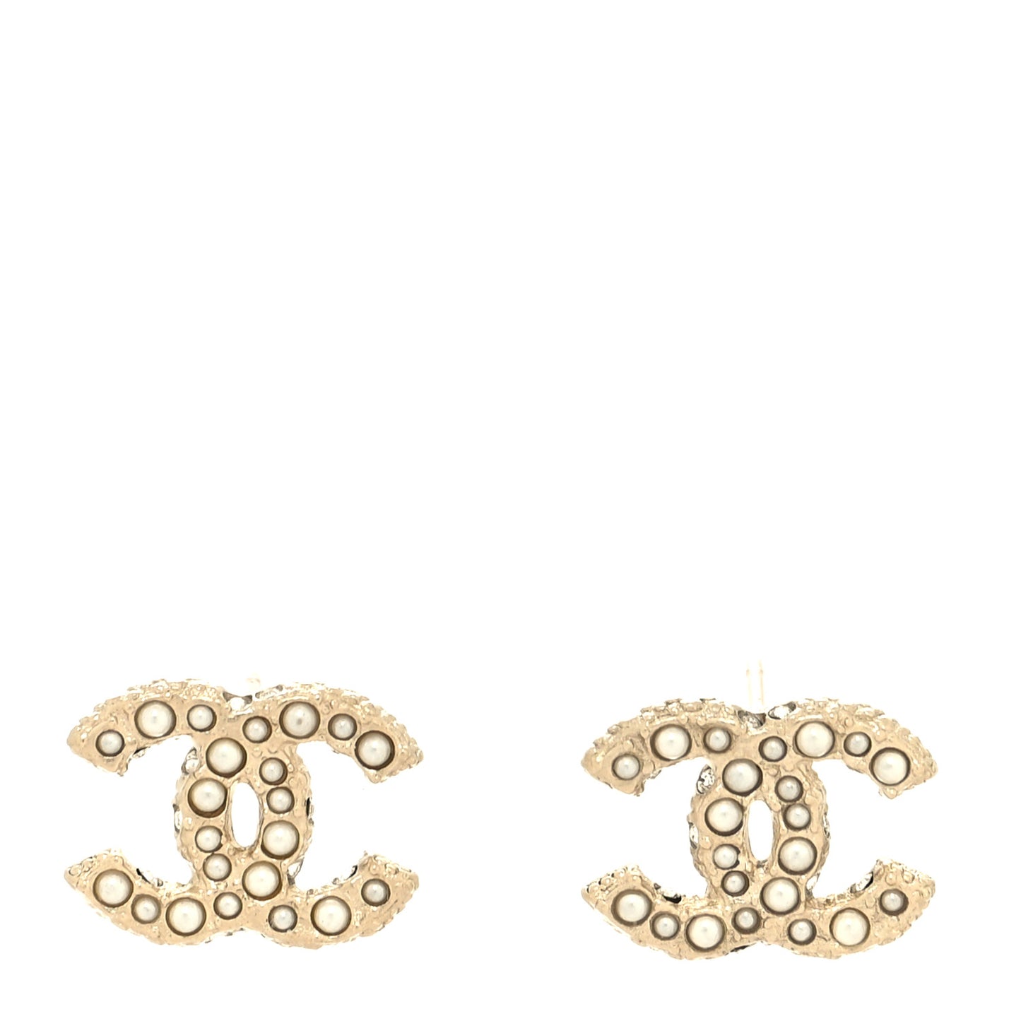 Metal Graduated Pearl Crystal CC Earrings Light Gold