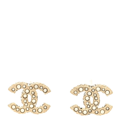 Chanel Metal Graduated Pearl Crystal CC Earrings Light Gold 1 of 4