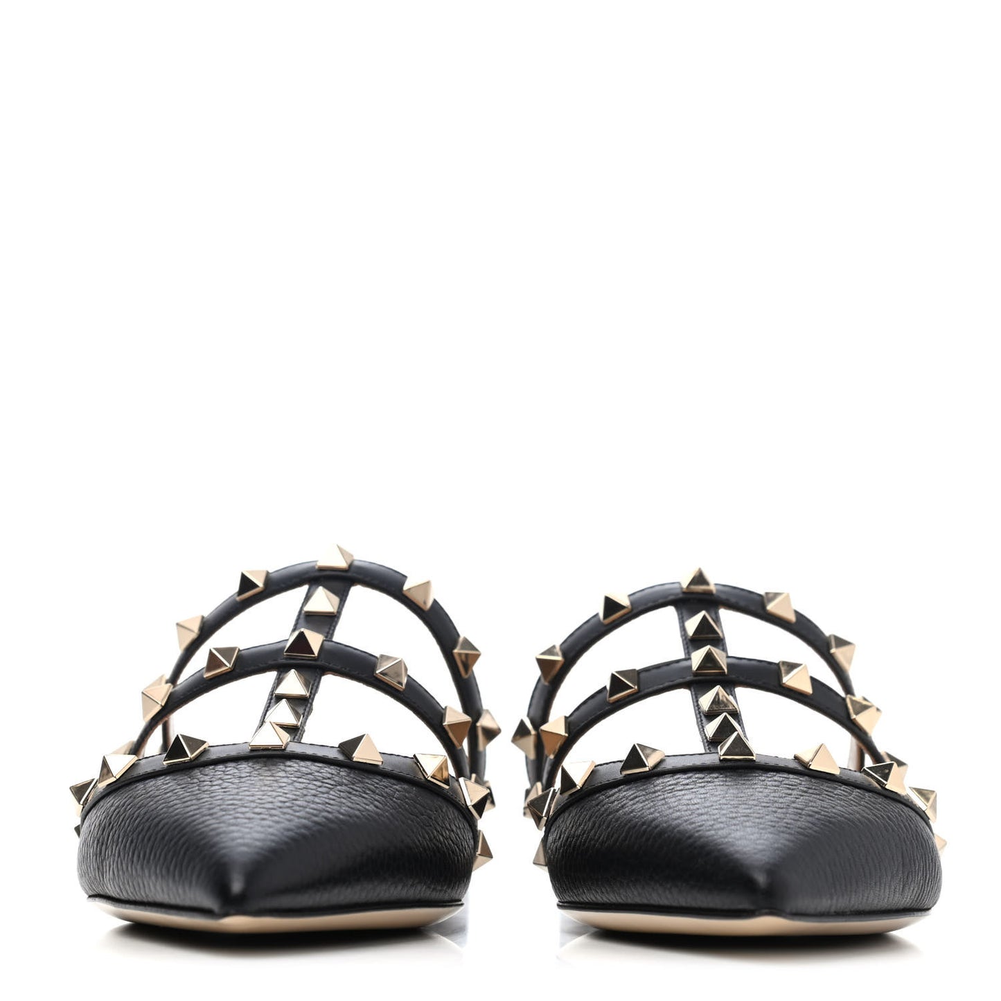 Pebbled Calfskin Rockstud Flat Cage Mules 37.5 Black