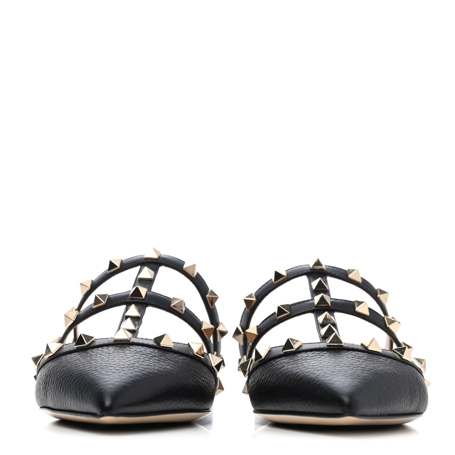 Valentino Garavani Pebbled Calfskin Rockstud Flat Cage Mules 37.5 Black 2 of 4