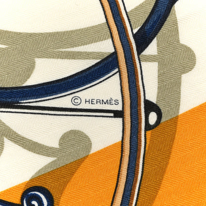 Hermes Cashmere Silk Voitures en Equilibre Shawl 140 Terracotta Mangue Vert Amande 3 of 3