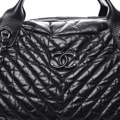Chanel Aged Calfskin Chevron Large Soft Bowling Bag Black 10 of 11