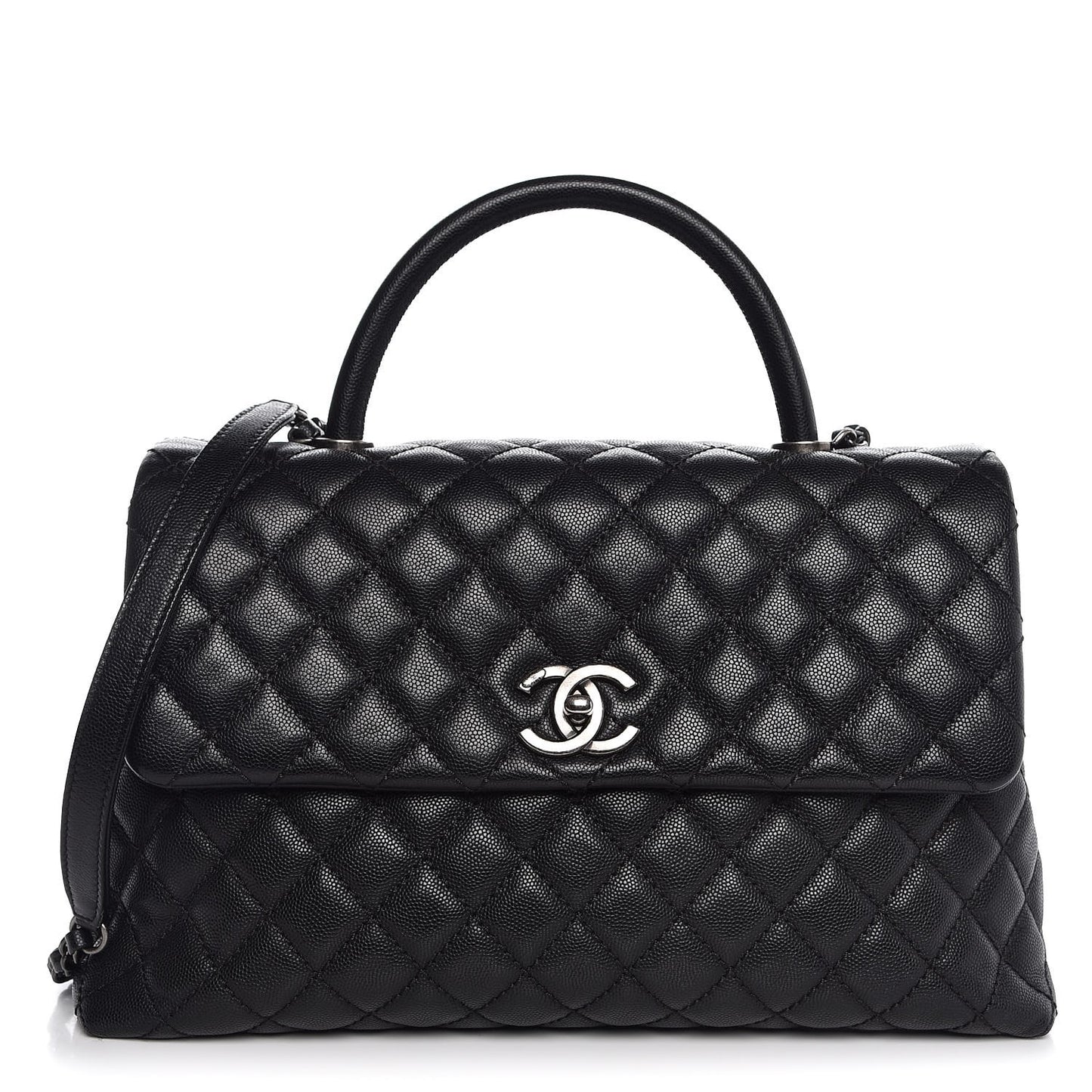 Caviar Quilted Medium Coco Handle Flap Black