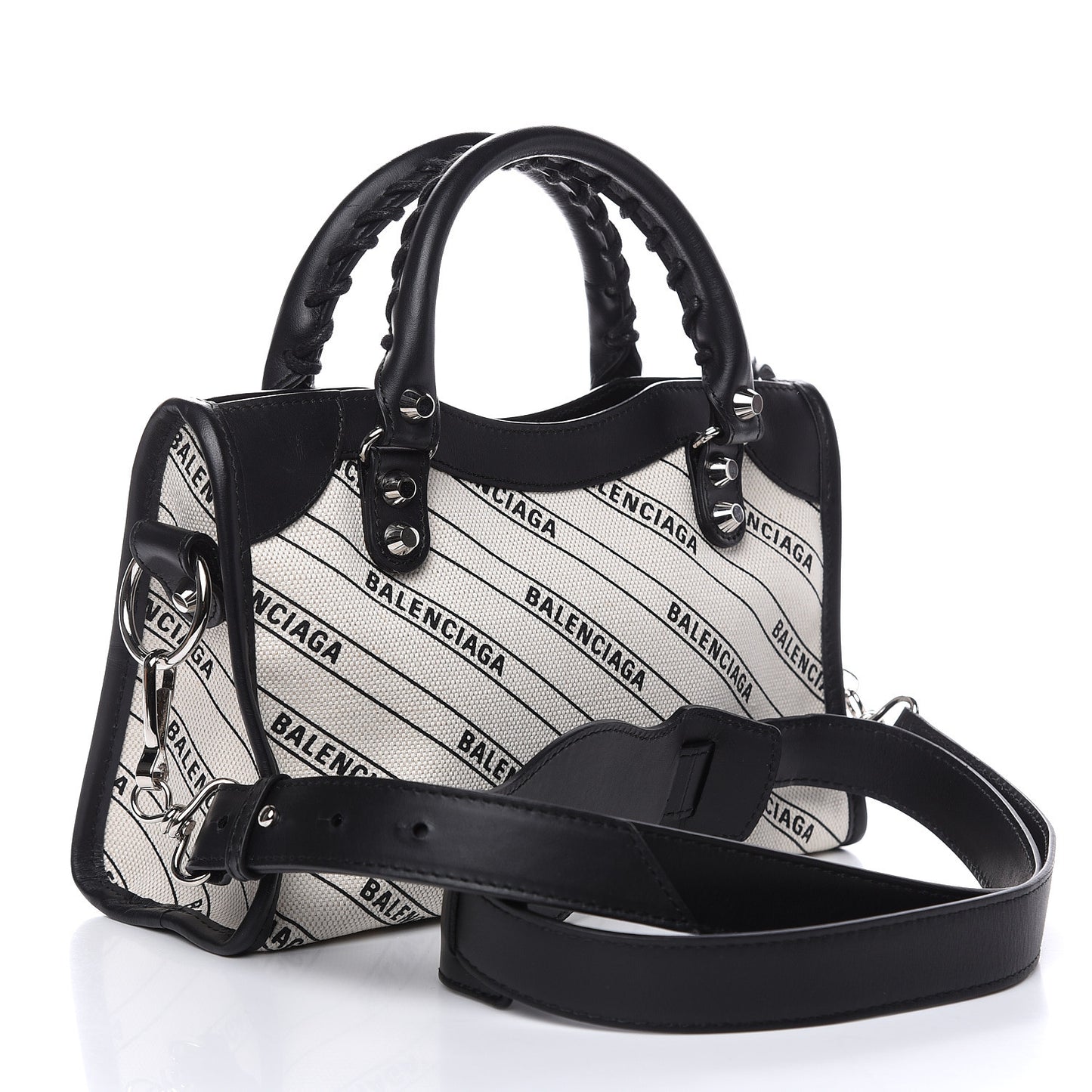 Canvas Satin Calfskin Diagonal Allover Logo Print Classic Silver Hardware Mini City Natural Black