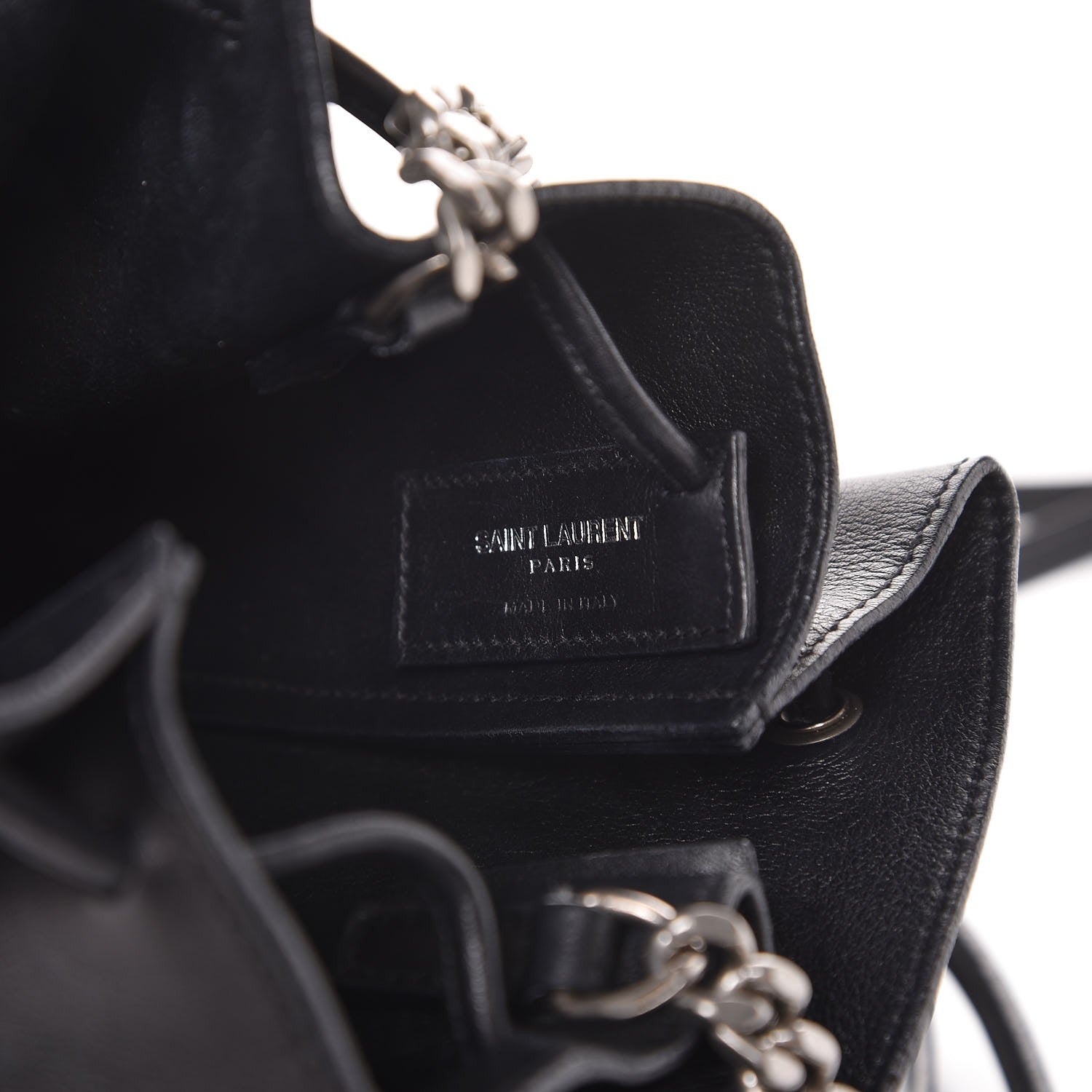 Saint Laurent Calfskin Embellished Monogram Mini Bucket Bag Black 6 of 8